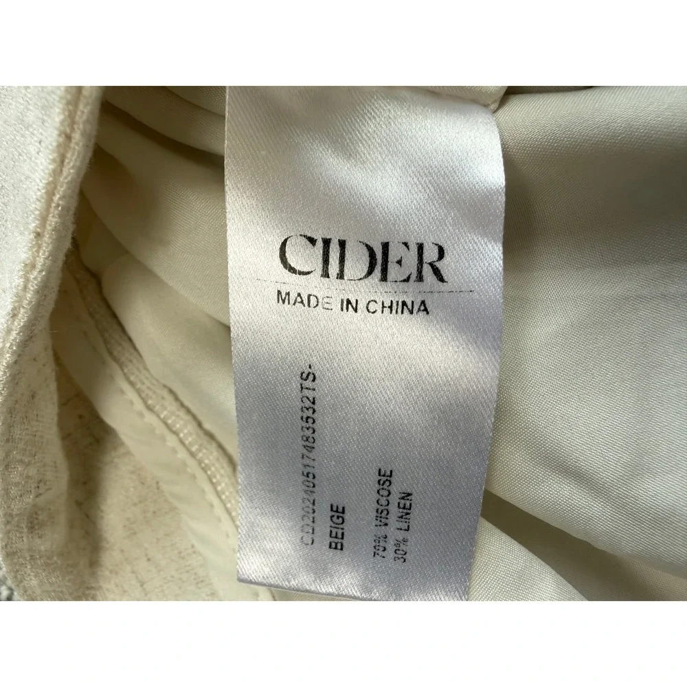 Cider Beige Linen Blend Wide Leg Trousers Pleated High Waist Pants Large